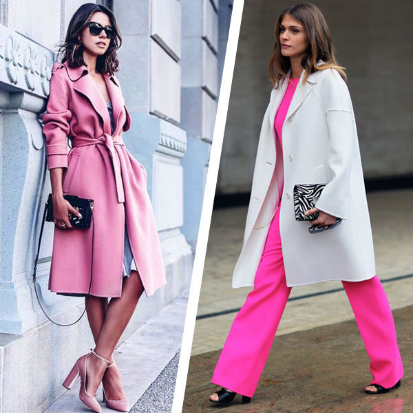 Образы с розовым пальто до колена