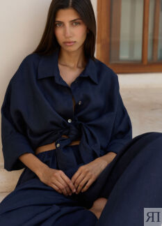 Идеальный костюм изо льна: рубашка + брюки - L-XL - Blueberry