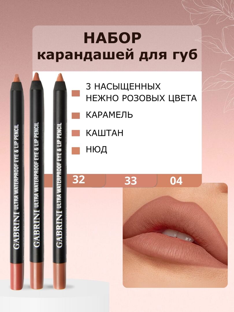 Набор из трех карандашей для губ Нюдовые Gabrini фото 1