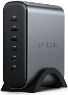 Сетевое зарядное устройство Satechi 6 USB-C, PD GaN Charger, 200 Вт, серый