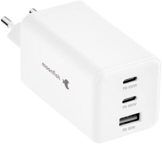 Сетевое зарядное устройство moonfish USB-A + USB-C, GaN, 100 Вт, белый Пита