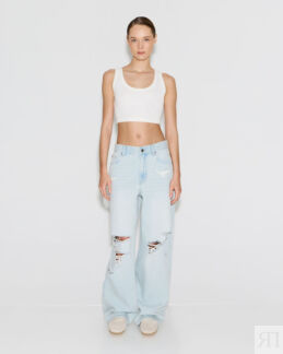 Джинсы Wide leg WL300 с разрезами цвета арктик 27/32