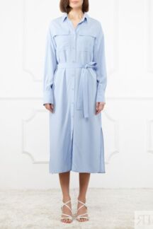 Платье-рубашка на поясе с карманами ELEGANZZA
