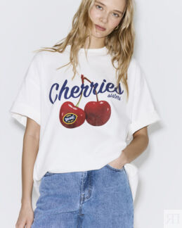 Футболка Vintage Vibe с принтом Cherry молочного цвета XS