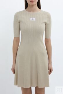 Платье трикотажное с коротким рукавом в рубчик Calvin Klein Jeans