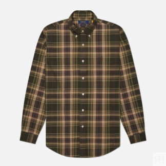 Мужская рубашка Polo Ralph Lauren Plaid Poplin Custom Fit, цвет оливковый,
