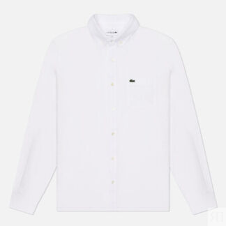 Мужская рубашка Lacoste Linen Regular Fit Embroidered, цвет белый, размер 4