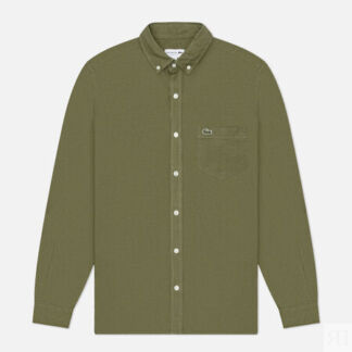 Мужская рубашка Lacoste Linen Regular Fit, цвет оливковый, размер 40