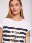 Футболка из хлопка в полоску с принтом zolla 024213238133 фото 4