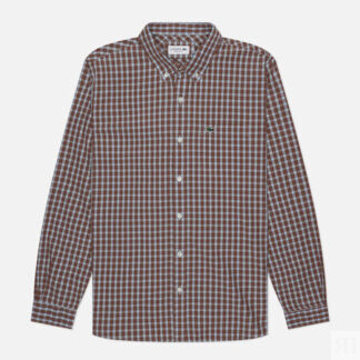 Мужская рубашка Lacoste Check Poplin Regular Fit, цвет коричневый, размер 3