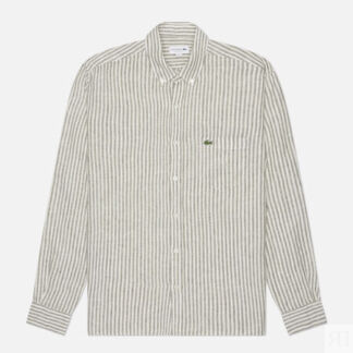 Мужская рубашка Lacoste Regular Fit Striped Linen, цвет оливковый, размер 4
