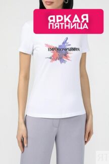 Футболка хлопковая с принтом EMPORIO ARMANI