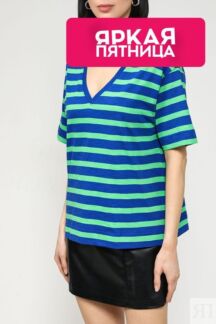 Футболка хлопковая c V-вырезом в полоску Esprit Casual