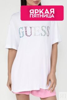 Футболка из вискозы с логотипом из страз Guess
