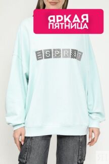 Свитшот хлопковый с логотипом оверсайз кроя Esprit Casual