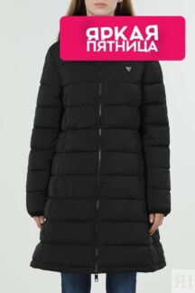 Пуховик удлиненный с капюшоном и молниями по бокам Guess