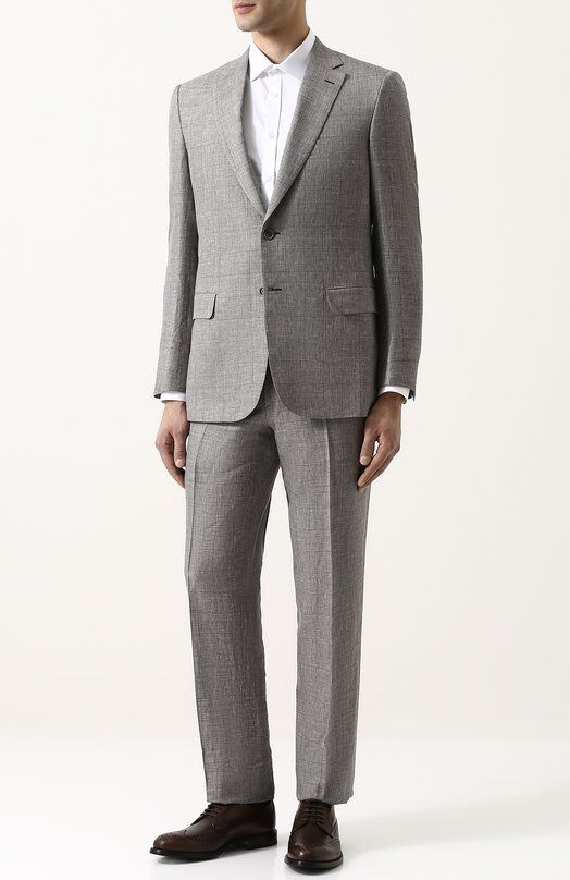 Костюм из смеси шерсти и льна с шелком Brioni RA0J0L/P7AN5/BRUNIC0/2 фото 1