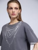 Футболка из хлопка с принтом и цепочкой zolla 025123259011 фото 5
