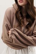 Укороченное худи на молнии цвета капучино фото 5