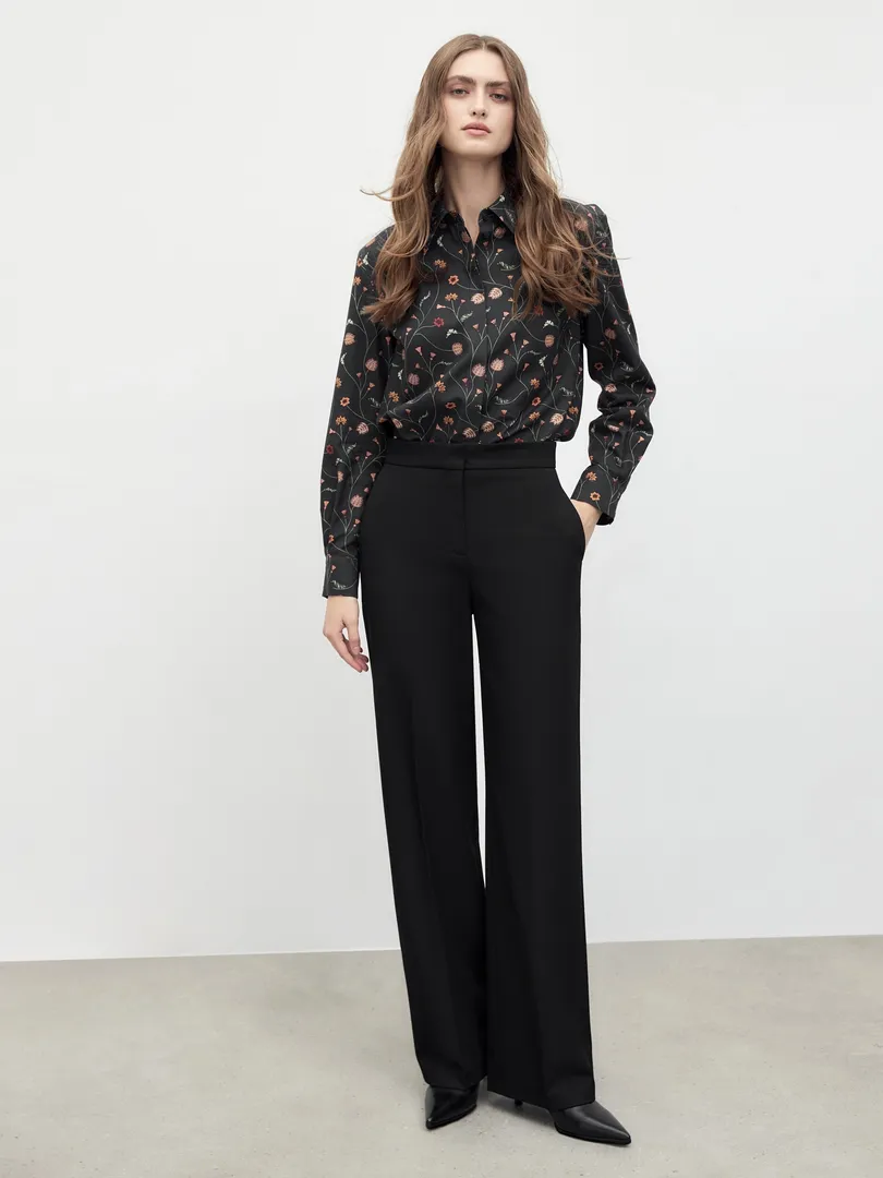 Прямые брюки на высокой посадке черные Pompa