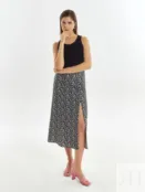 Юбка из хлопка с разрезом и цветочным принтом Pompa 4650202536096 фото 1