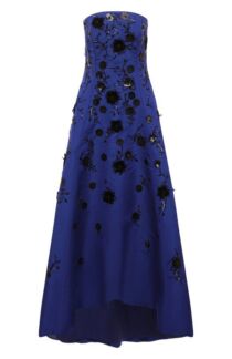 Шелковое платье с отделкой бисером и перьями Oscar de la Renta