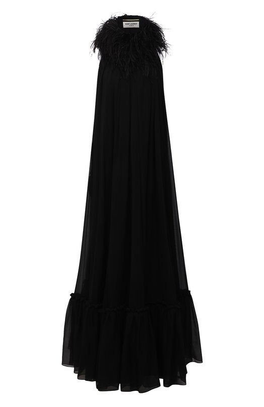 Шелковое платье с отделкой перьями Saint Laurent фото 1