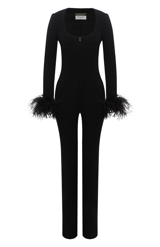 Шерстяной комбинезон с отделкой перьями Saint Laurent фото 1