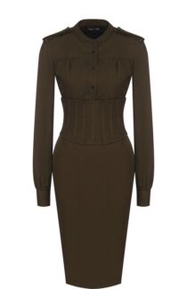 Приталенное платье-миди с погонами и широким поясом Tom Ford